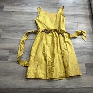 Ann Taylor Yellow Belted Midi Dress Size 14 Feminine Dainty Spring Chic Silk